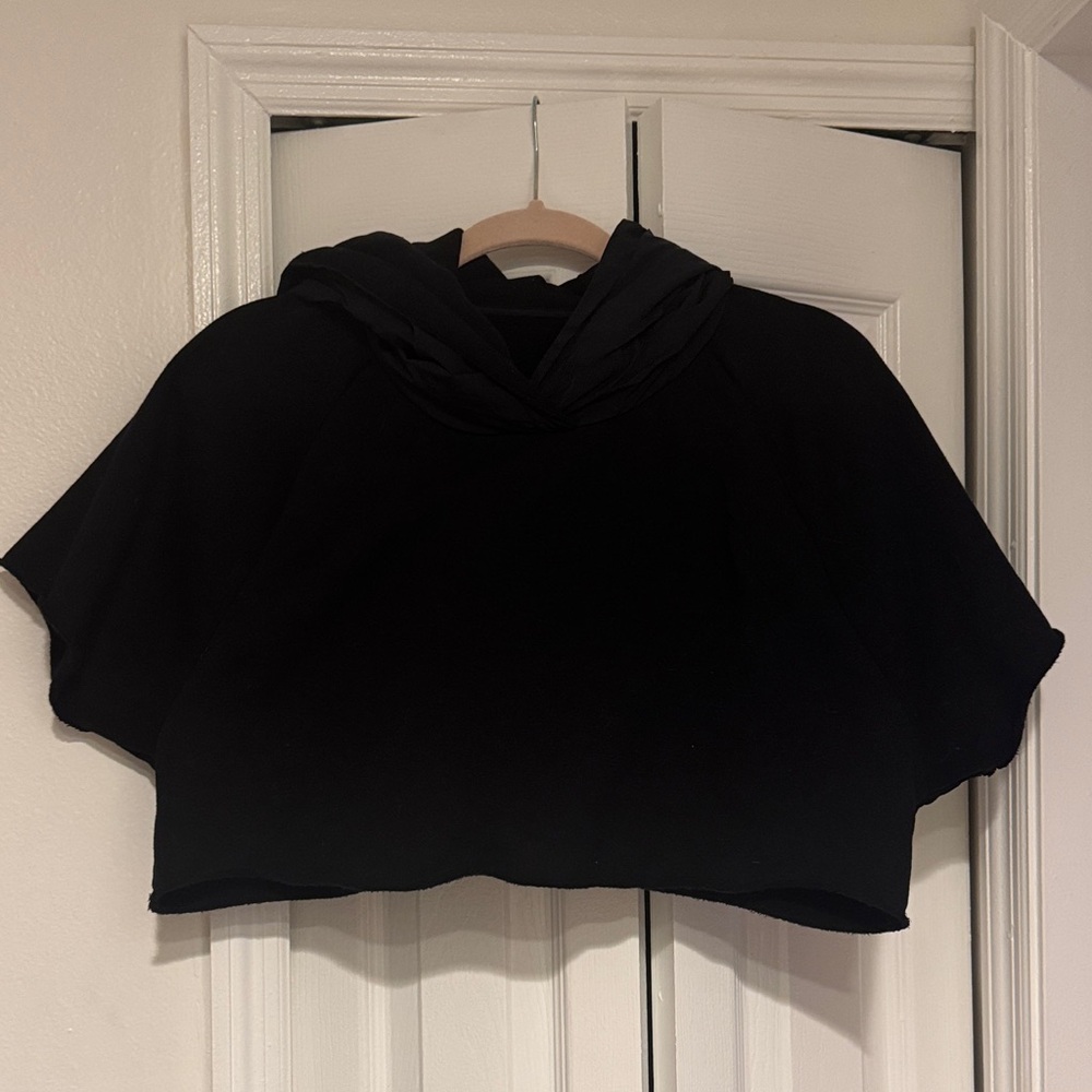 ALO Yoga Black Cropped Short-Sleeve Hoodie Sweatshirt